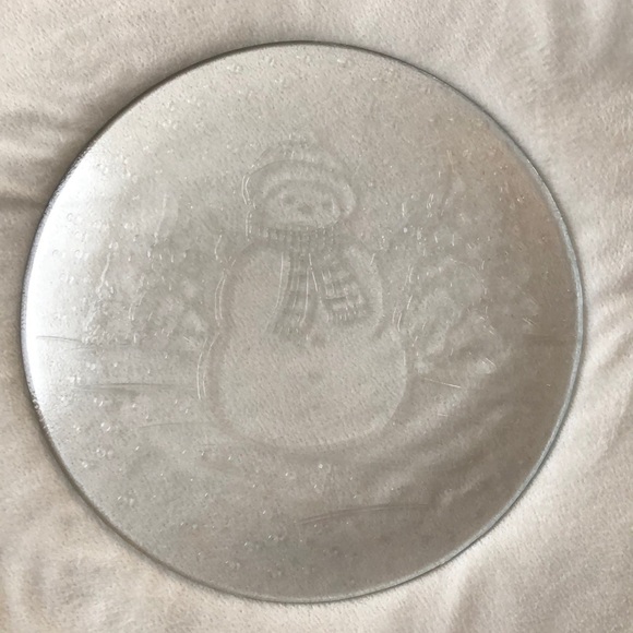 Libbey Glass Snowman Embossed Holiday Winter Clear Platter 12 3/4” Round - Picture 7 of 8